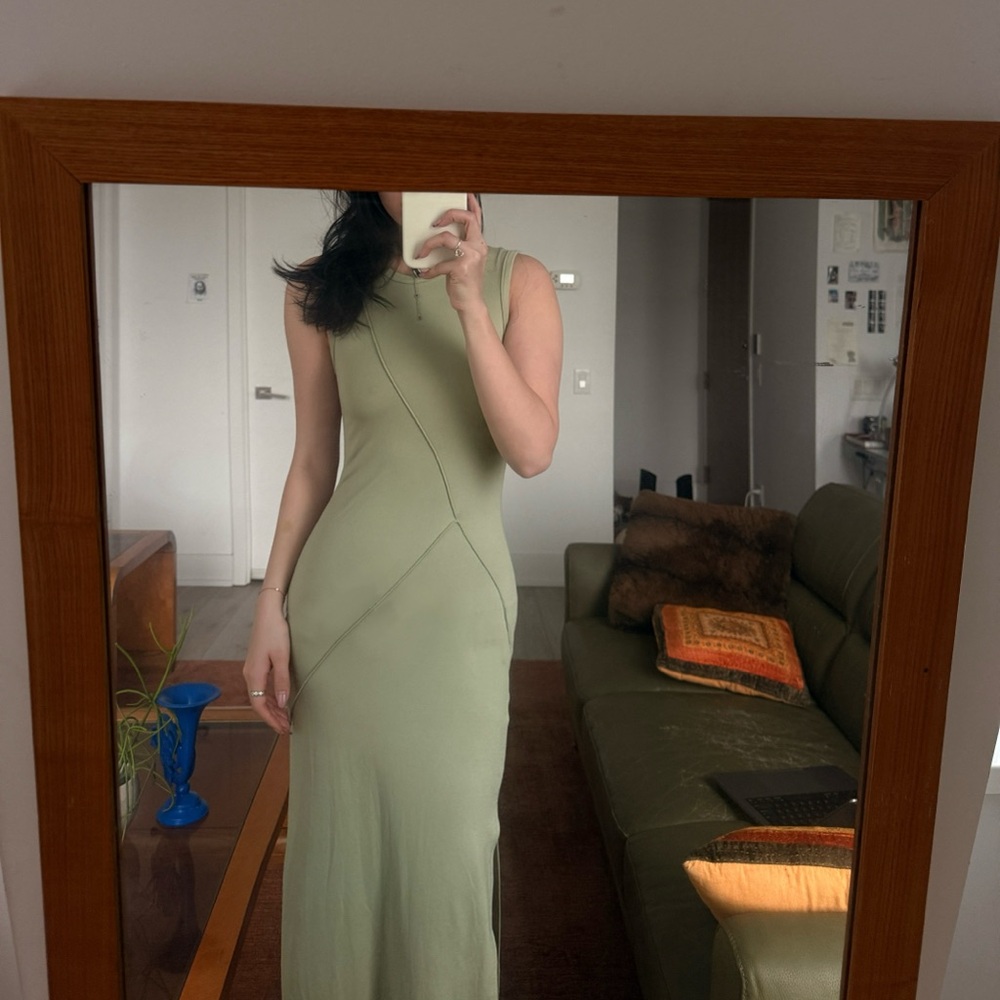 Vintage sage green sleeveless maxi dress
